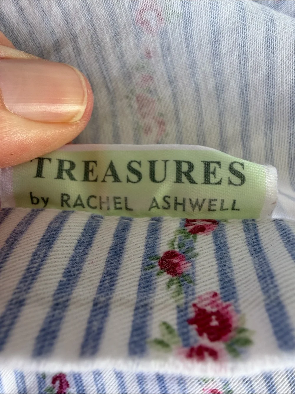 VTG Treasures Rachel Ashwell 3-Piece Sheet Set Ticking Stripe Trailing Rose READ